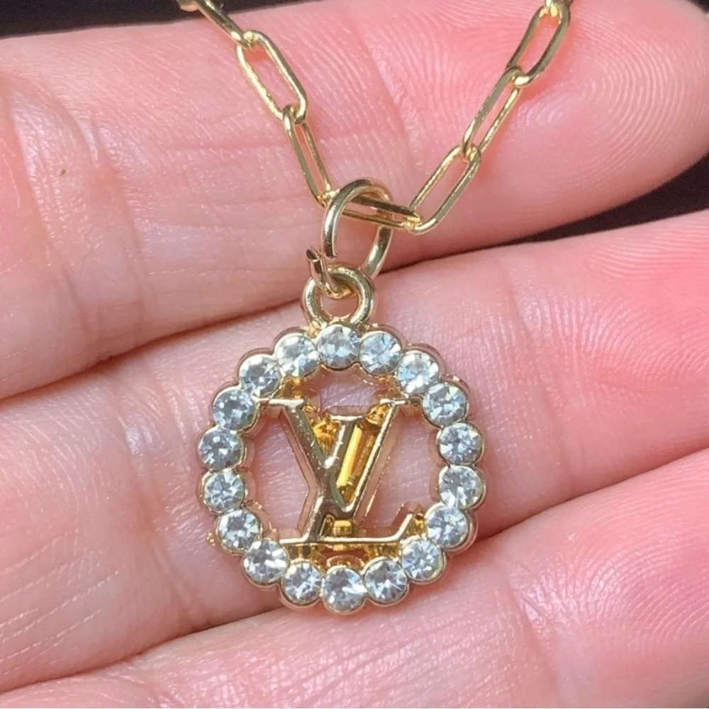 Louis Vuitton Monogram Rhinestone Pendant Necklace
